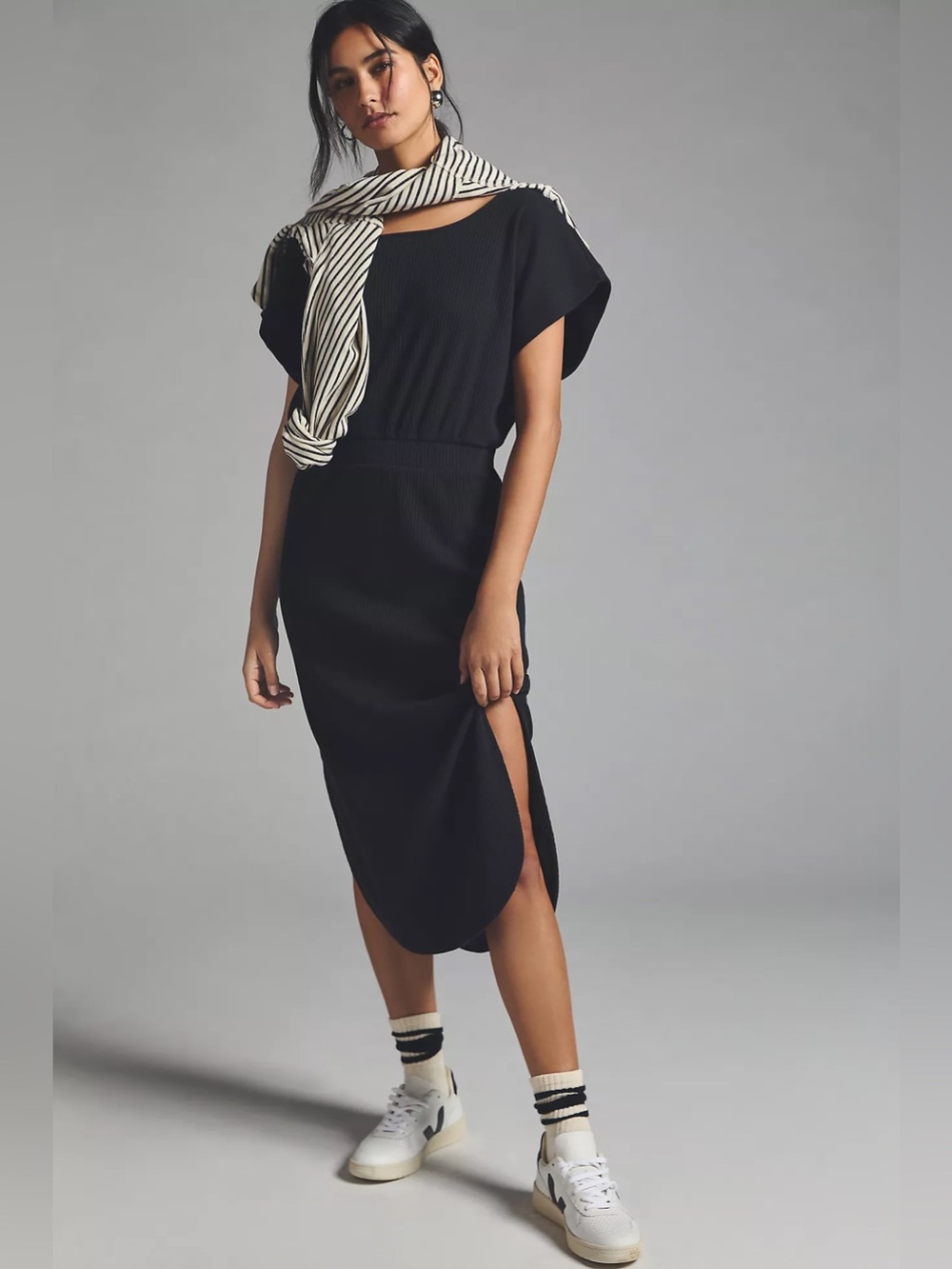 Anthropologie daily practice Black Cross-Back Midi Dress casual chic relaxed med - Picture 3 of 8
